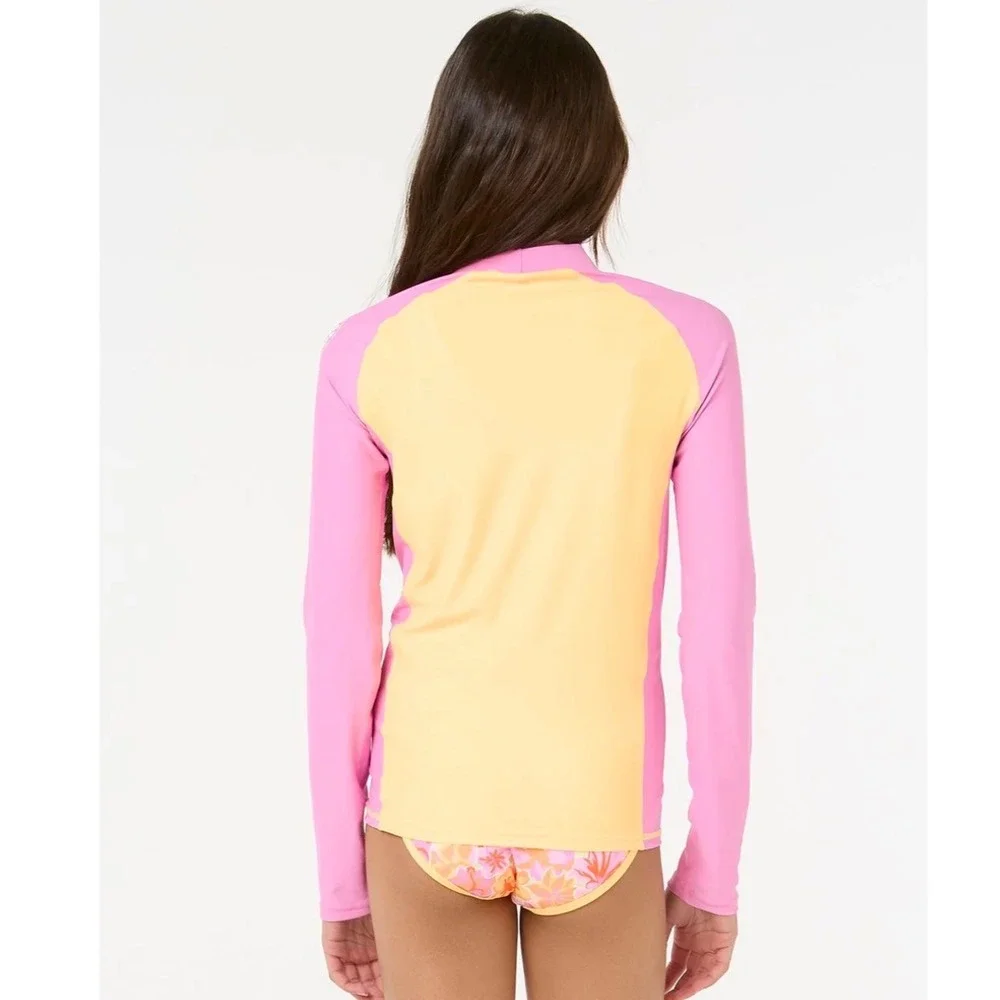 Rip Curl Kids Classic Surf Long Sleeve Rash Guard Mango Pink‎ UPF 50+ Size 8 XS